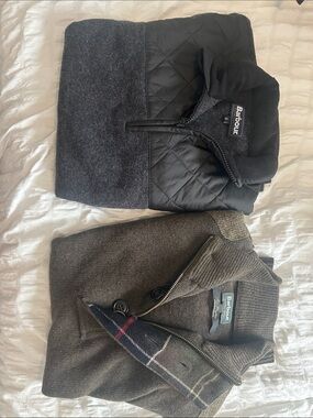 Barbour Charcoal Quilted Half-Zip & Olive Knit Zip Sweater Set